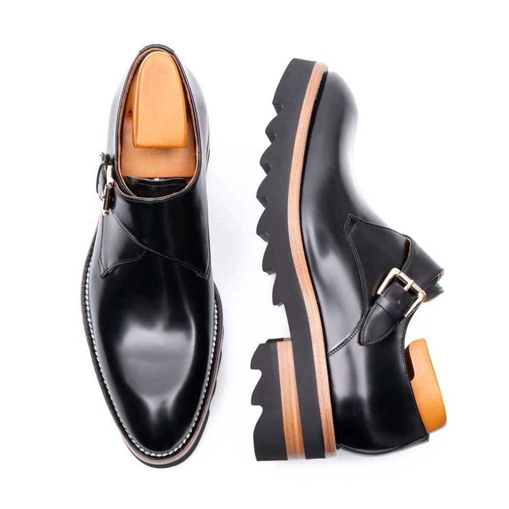 Men's Black Leather Monk Strap Shoes